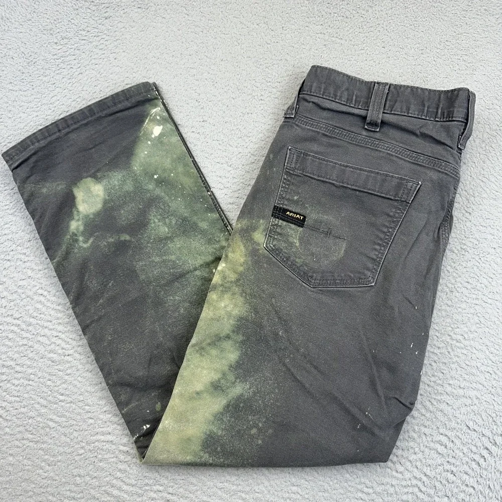 Ariat Pants Men 34x30 Gray Rebar M4 Relaxed Straight Utility Bleached Distressed